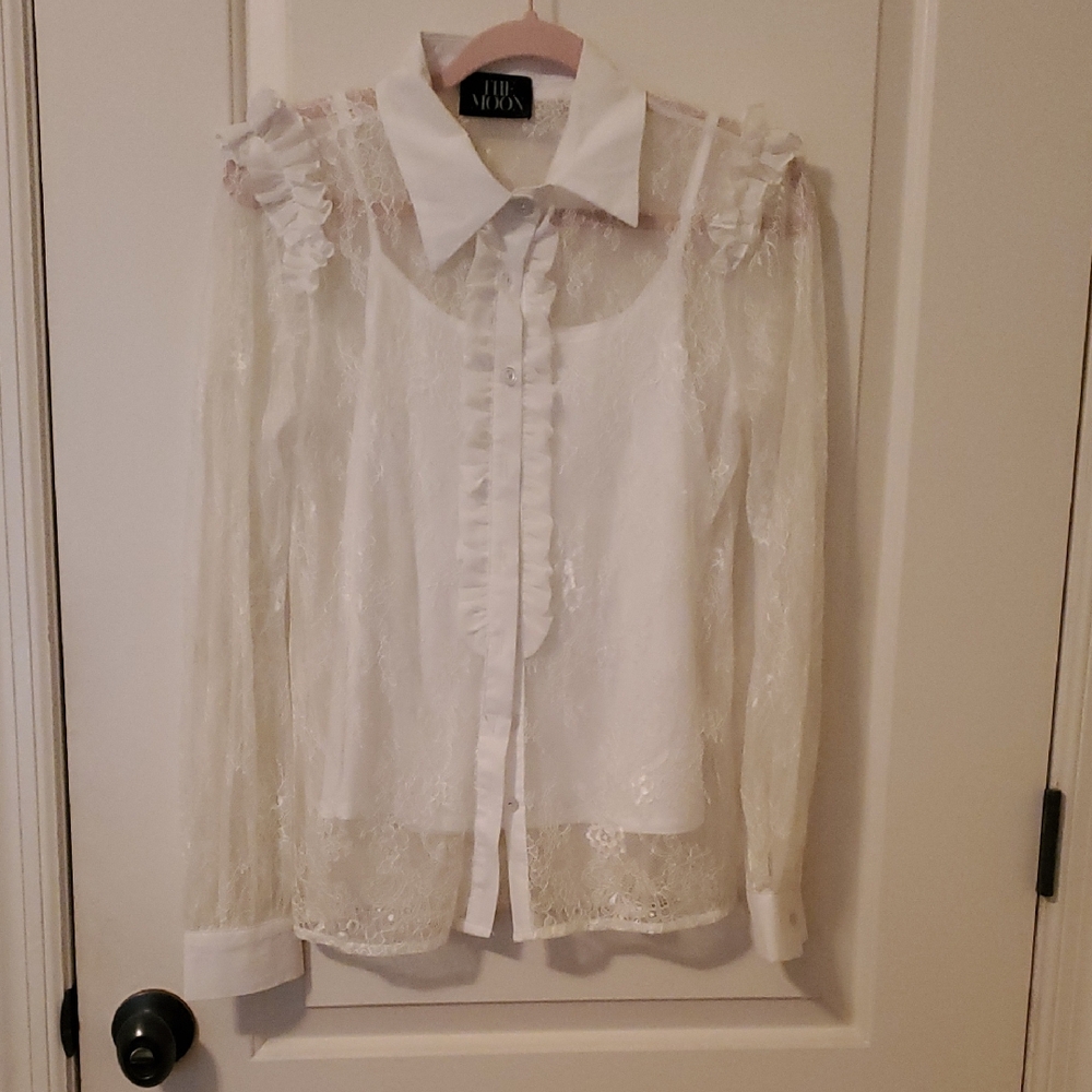 White Lace Button-Up Blouse